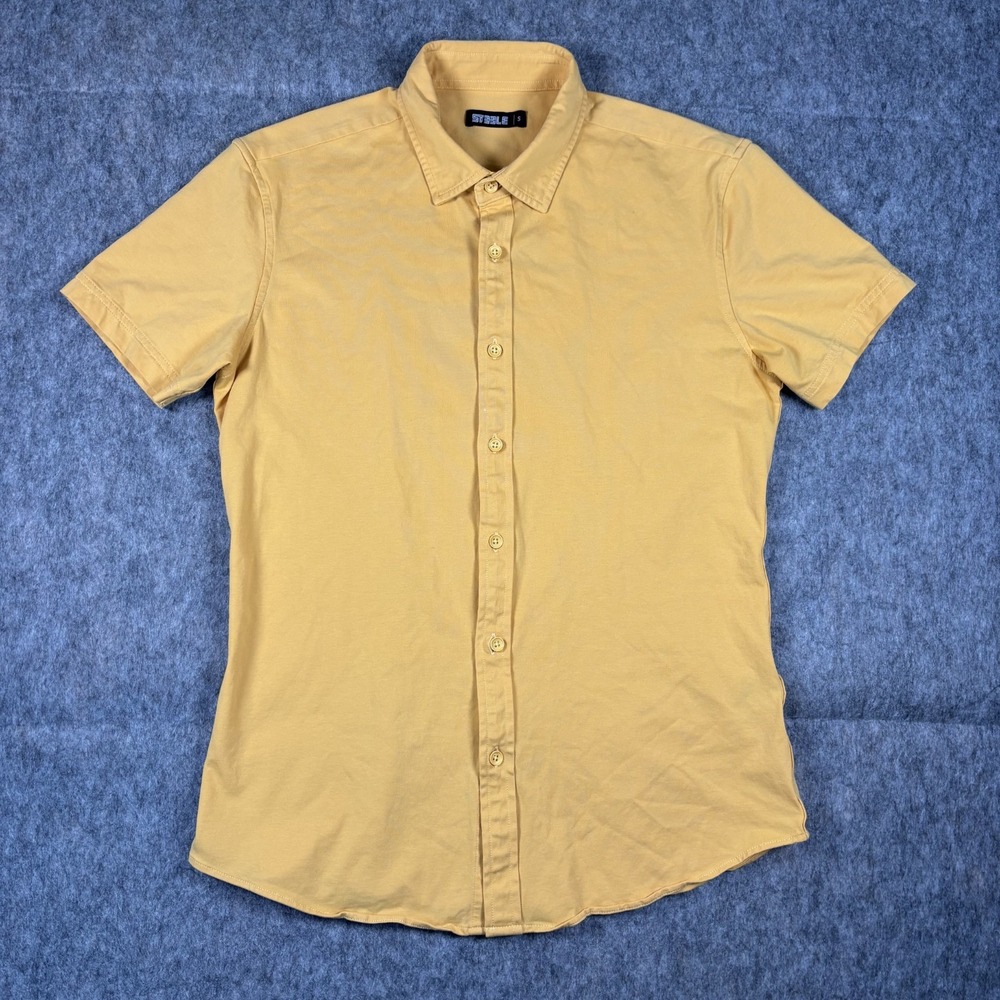 St33le Shirt Men's Small Button Up Yellow Short Sleeve‎ Stretch Steele
